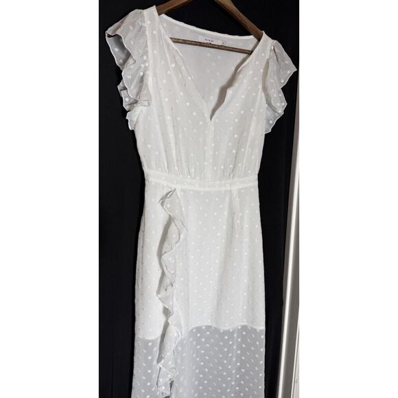 Ali Jay LA S Ruffle Slit Embroidered Flowers Boho Chic Fairy‎ Flutter Angelcore - Picture 1 of 8